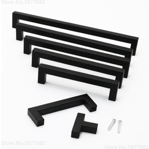 Black Cabinet Handle Square Furniture Hardware Stainless Steel Kitchen Door Knobs Cupboard Wardrobe Drawer Pulls