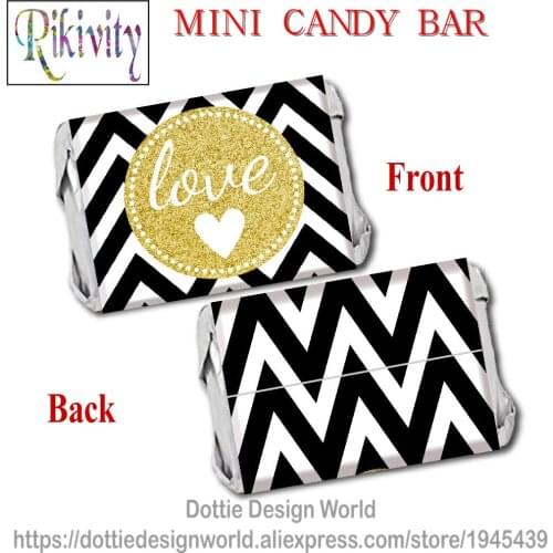 Black Gold Wedding Mini Candy Bar Wrapper Sticker Chocolate Hershey Wine Water bottle Label Engagement party favor decoration