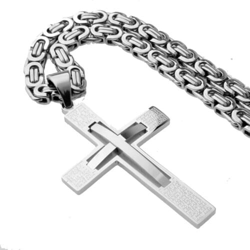 Cool Jesus Cross Pendant Necklace Stainless Steel Men Jewelry Byzantine Link Chain Popular Christian Fashion Jewelry Gift 6mm