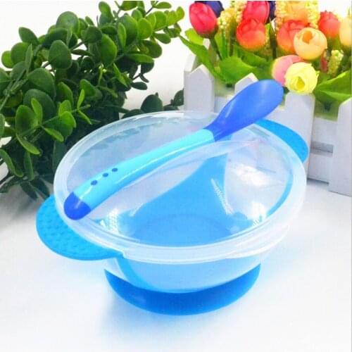 Baby Sucker Bowl Childrens Tableware Baby Learning Dish with Bowl Set PP Temperature Sensing Baby Feeding Bowl Spoon Dishes