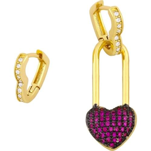 FLOLA Crystal Small Heart Earrings For Women Goth Asymmetry Drop Earrings Pave Cubic Zirconia Trendy Jewelry Women Gifts ersv46