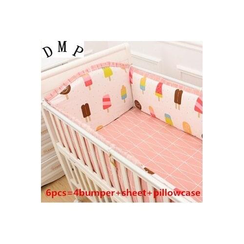 6PCS Crib Baby Bedding Set For Cot and Crib Waterproof Cradle Kit cosas para bebe(4bumper+sheet+pillow cover)