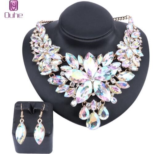 High Quality Crystal Choker Statement Necklace Earring Jewelry Set Rhinestone Wedding Gift Women Brides Prom Party