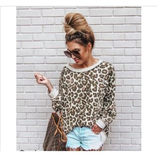 Fashion Womens Ladies Long Sleeve Loose Leopard Blouse Casual Shirt Summer Tops Pullover Women Clothing