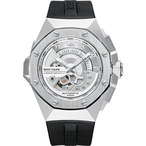Reef Tiger fashion mens watches,men automatic watch skeleton sport 100m waterproof punk mechanical wristwatch luminous RGA95S7