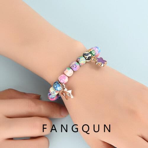 Fashion Colorful Clay Bracelet for Women Girls Bohemia Ethnic Style Star Flower Charm Painted Beads Bracelet Fine Jewelry Gifts