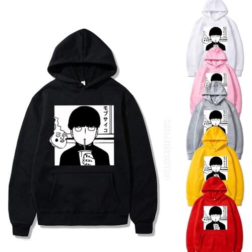 Mob Psycho 100 Black Funny Hoodie Men Sweatshirt Harajuku Daily Casual Hoodie Anime Streetwear Homme