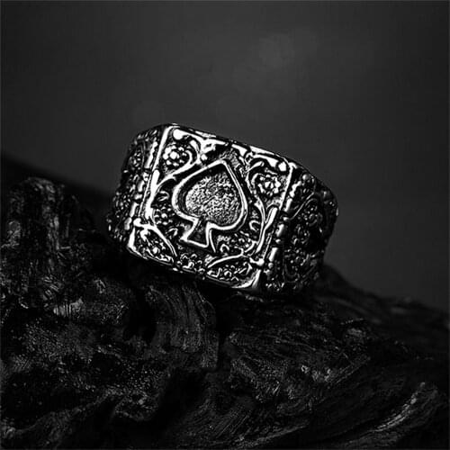 Mens Spades K Logo Rings Stainless Steel Poker Personality Vintage Rings