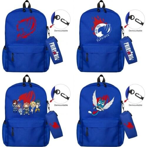 Anime FAIRY TAIL Nylon Knapsack Pencil Case 2pcs/set Zip Backpack Casual Student Travel Schoolbag Laptop Bag Boys Girls Bookbag