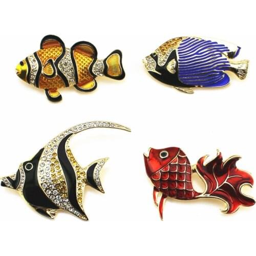 New Japanese and Korean fashion retro style Enamel Tropical fish inlaid semi-precious stones Temperament brooch accessories
