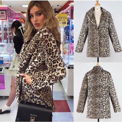 Autumn Leopard faux mink leather jacket womens winter thicken warm fur leather coat women slim jackets jaqueta de couro fashion