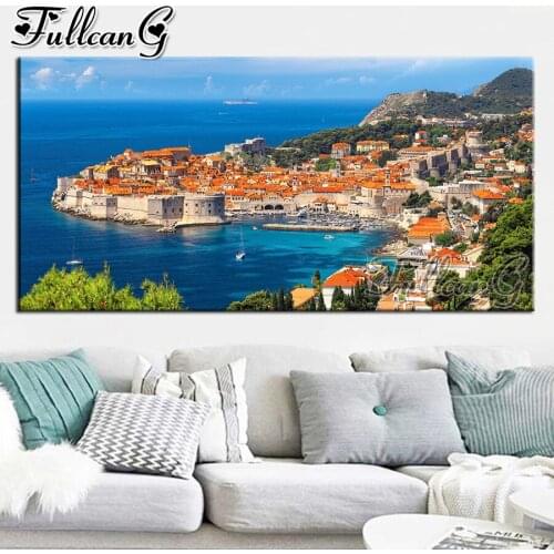 FULLCANG Sea Town Scenic large diamond painting 5d diy full square round drill mosaic embroidery sale needlework decor FC3304