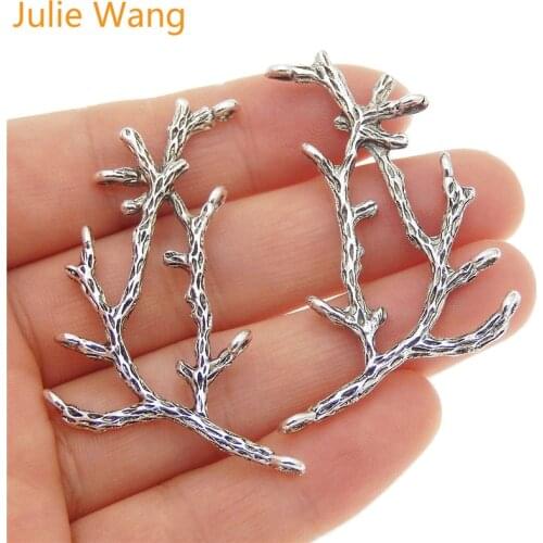 Julie Wang 3PCS Branches Pendant Charms Alloy Antique Silver Color Hanging Tops Connectors Suspension Jewelry Making Accessory