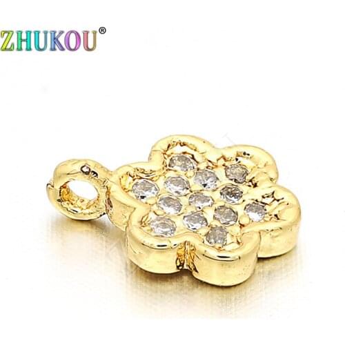 6*9mm Brass Cubic Zirconia Flower Charms Pendants Diy Jewelry Findings, Mixed Color, Hole: 0.5mm, Model: VD18