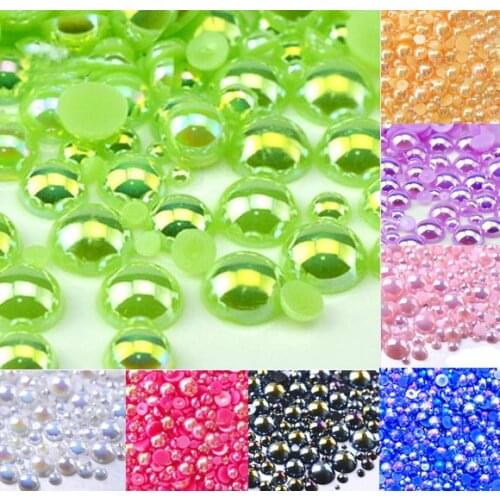 500Pcs Mixed 2-10mm Green AB Half Round Pearl Beads Craft Cabochon Scrapbook Decoration Flatback Nail Art Garment Beads DIY