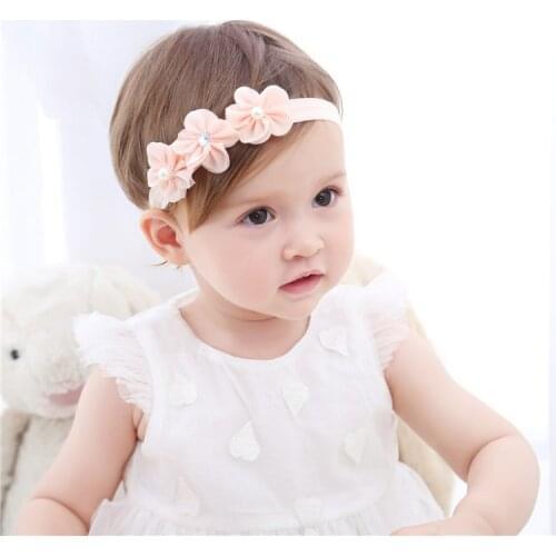 New Korean Version Of Cute Childrens Hair Accessories 3 Chiffon Flowers Pearl Diamond Headband Headband Baby Hair Accessories