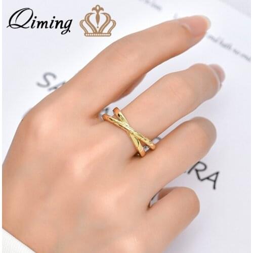 QIMING New Simple Handmade Zircon Cross Rings For Women Creative Adjustable Geometric Rings Couple Jewelry Gift