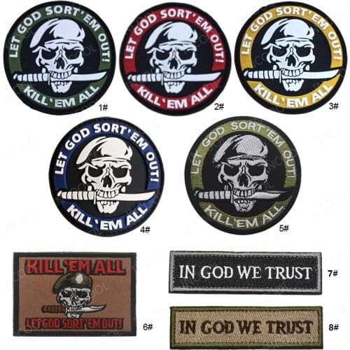 Rubber Embroidery Patch Let God Sort Em Out Tactical Military Decorative Patches Emblem Applique Skull Embroidered Badges