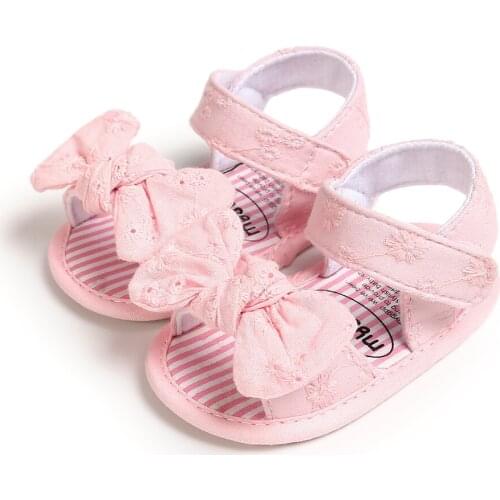 Newborn Baby Girls Bowknot Sandals Anti-slip Open Toe Soft Sole Prewalker Summer Crib Shoes Solid Color Flat First Walker
