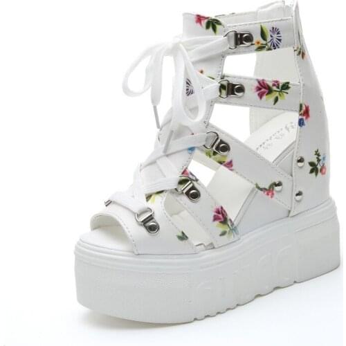 Flower Decoration 2018 Women Wedge Platform Sandals Women High Heel Lace-up Sandals Ladies Open Toe Vacation Breathable Shoes