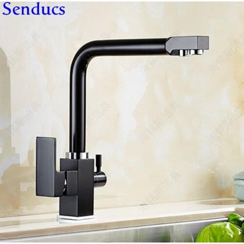 Senducs Black Water Filter Faucet Quality Brass Black Kitchen Sink Faucet Dual Handle Black Bronze Kitchen Filter Facuet