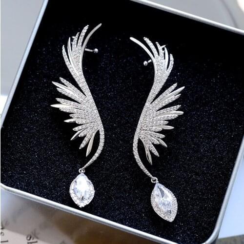 Fashion brand pure 925 sterling silver angel earrings, female personality wings engagement wedding banquet jewelry earrings