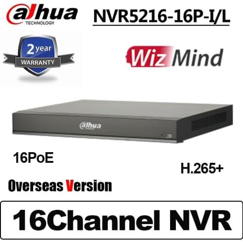 Dahua NVR5216-16P-I/L 16Channel 1U 16PoE WizMind Network Video Recorder max support 16MP Resolution 4K NVR