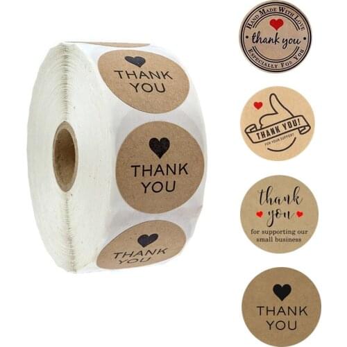 "Thank You"100-500pcs Round 25mm Kraft Paper Stickers Adhesive Labels Baking Wedding Decoration Birthday Party Sealing Sticker