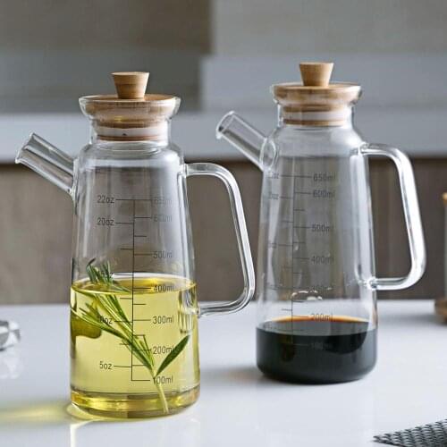 650ML Glass Olive Oil Bottle Vinegar Container Kitchen Soy Sauce Bottle Fashion Glass Vinegar Storage Bottle With Bamboo Lid