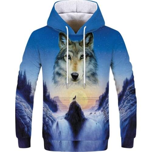 Spring, autumn and winter fashion new sweater animal three wolf king 3D printing pattern mens hoodie sweater