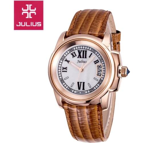 Julius Lady Retro Shell Clock Japan Quartz Hours Fashion Womens Watch Dress Band Leather Girls Birthday Valentine Gift Box