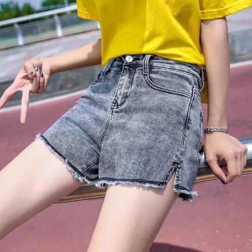 Jeans shorts womens summer high waist loose burr beaded split 2021 slim Korean version wearing A hot pants
