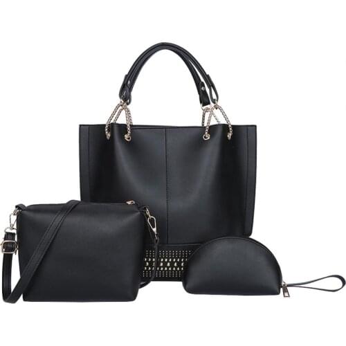3pcs/set Women Clutch Rivet PU Leather Simple Shoulder Handbags Female Casual Pure Color Messenger Crossbody Bags