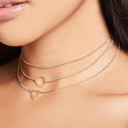 Vintage Necklace Set On Neck Pendant Necklace Womens Jewelry Layered Collier Accesories For Girls Round Triangle Choker