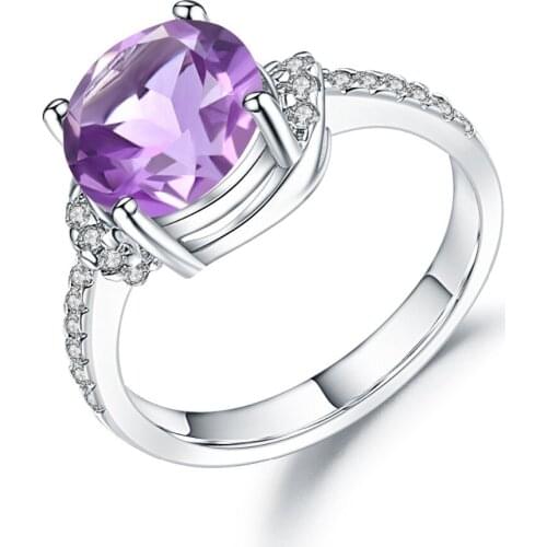 GEMS BALLET Round 2.66Ct Natural Purple Amethyst Ring For Women Real 925 Sterling Silver Engagement Gemstone Rings Fine Jewelry