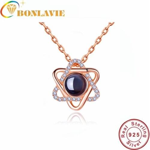 Star Of David Pendant Necklace For Women S925 Silver 100 Languages I Love You Custom Text Pattern Necklaces Female Jewelry Gift