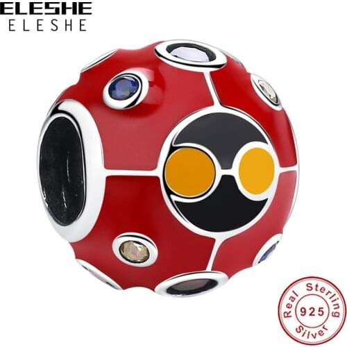 100% 925 Sterling Silver Animal Charm CZ Red Enamel Ladybug Beads Charms Fit Bracelets for Jewelry Making Christmas Gift