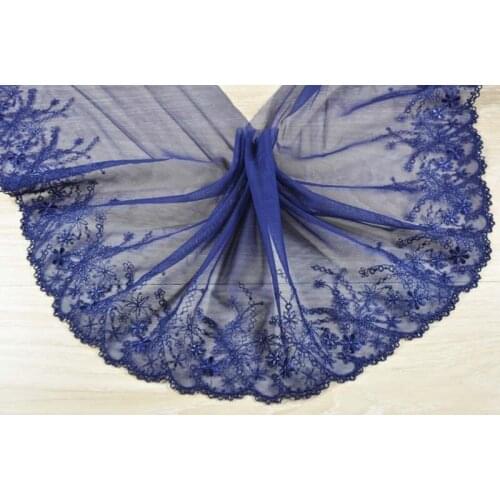 15yards Dark Blue Floral Pattern Embroidery High Quality Lace Trim Applique For Bra Underwear Garments Wedding 19cm Wide