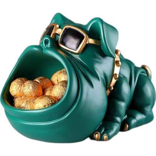 2021 New Big Mouth Dog Storage Ornaments Craft Candy Jar Resin Figurines Cool Animal Sunglasses Desk Home Decor Modern