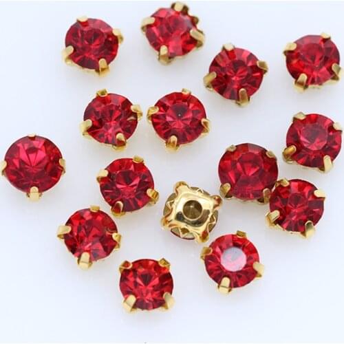 3/4/5/6/7/8/10mm Siam Round Rhinestones Flatback With Claw Sew On Crystal diamanté Stone For Clothes Crafts Wedding Dress Trims