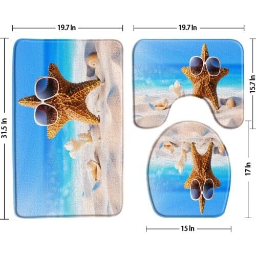 3pcs Bathroom Mat Set Beach Starfish Seashell Ocean Pattern Bath Mat Anti Slip Bathroom Rug And Toilet Mat Bathroom Products