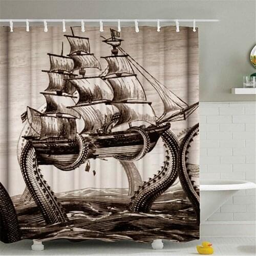 3d Beach Scenery Shower Curtains Sea Ocean Mediterranean Bathroom Curtain Waterproof Cloth Decoration Bath Curtain