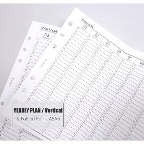 5 Sheets Vertical Yearly Planner CheckList Refill Papers A5 A6 Three Fold Refills for 6 Hole Binder Organizer Notebook Papers