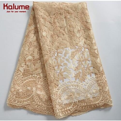 Kalume African Lace Fabric Embroidery French Lace Fabric Stone Nigerian Tulle Lace Fabric For Wedding Party Lace Fabric H2322