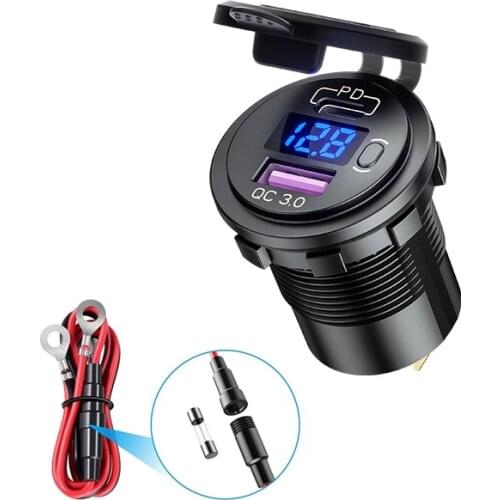 12V 24V Car Charger QC3.0 USB Quick Charger 18W Type C PD Outlet with Power Switch Waterproof Car charger Adapter