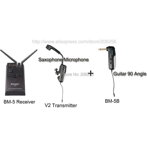 Baomic Professional UHF Wireless Instrument System Microphone Receiver BM-5 Transmitter V2 For Saxophone +5B 90 Angle For Guitar