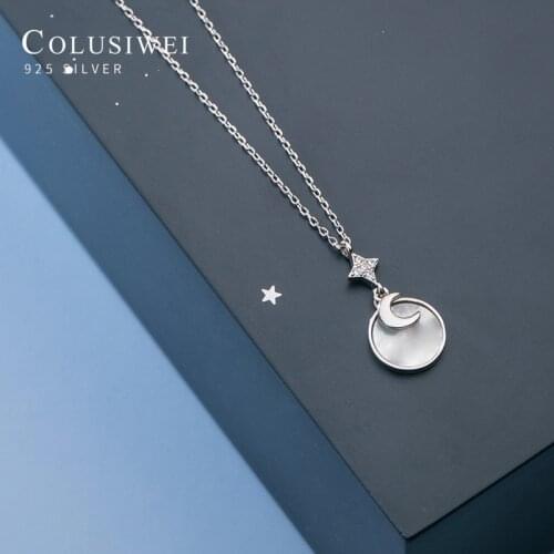 Colusiwei Genuine 925 Sterling Silver Twinkling Zircon White Shell Moon Round Pendant for Women Chain Necklace Fine Jewelry Gift