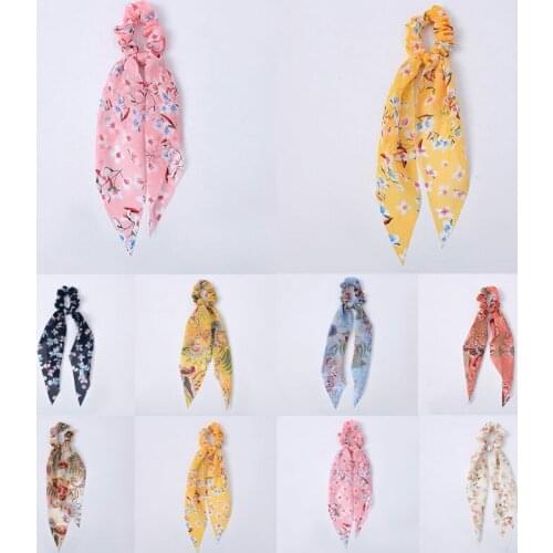 Long Ribbon Women Ponytail Scrunchies Knotted Streamer Hair Tie Scarf Elastic Hair Band Silky Chiffon Hair Rope Hair Accessories