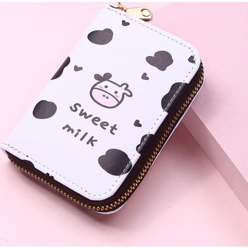 2021 Fashion Short Wallet Women Cute Print Cartoon Strawberry Bear Leather Purse Ladies Card Holder Girl Students Mini Coin Bags