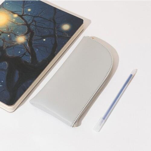 Leather large-capacity multifunctional makeup brush bag student creative pencil case literary small fresh art student pencil ca